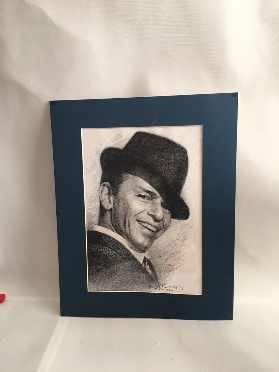 Frank sinatra drawing signed charcoal pencil matted x vtg art