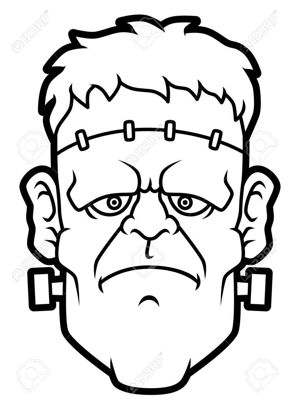 Cartoon frankenstein head line art royalty free svg cliparts vectors and stock illustration image