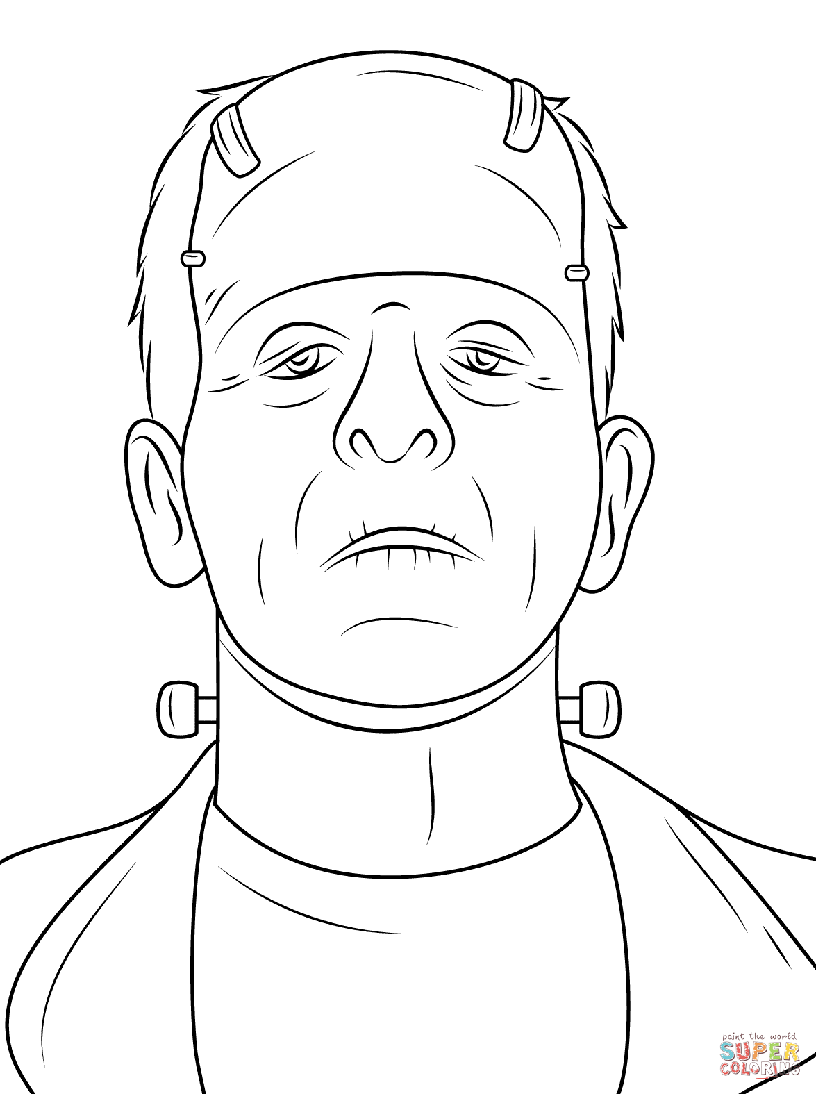 Scary frankenstein head coloring page free printable coloring pages