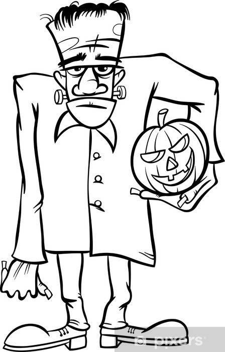 Sticker frankenstein cartoon for coloring book