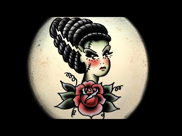 How to draw old school bride of frankenstein sailor jerry tattoo flash pin