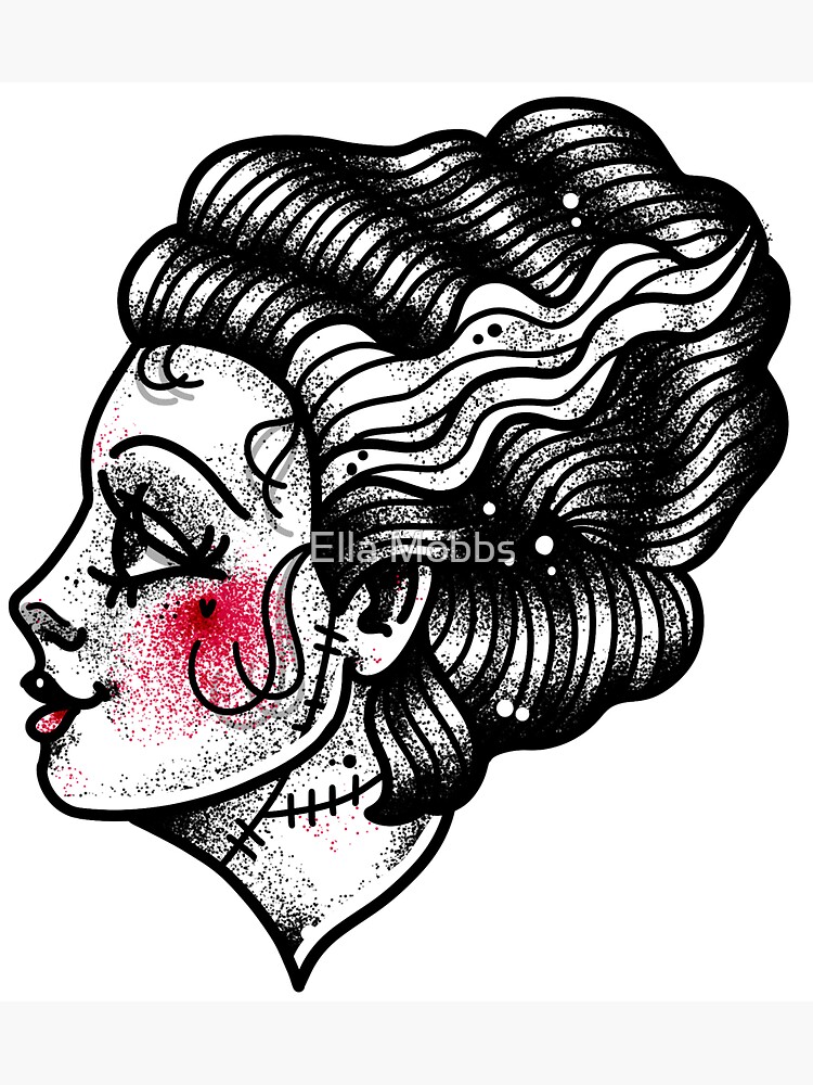 Bride of frankenstein tattoo flash sticker for sale by ella mobbs