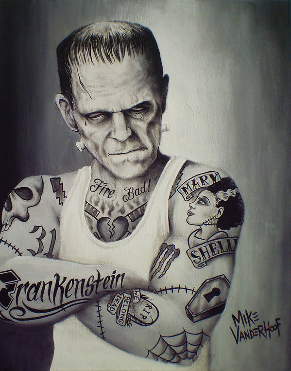 Tattooed frankenstein by mike vanderhoof art print by mike vanderhoof