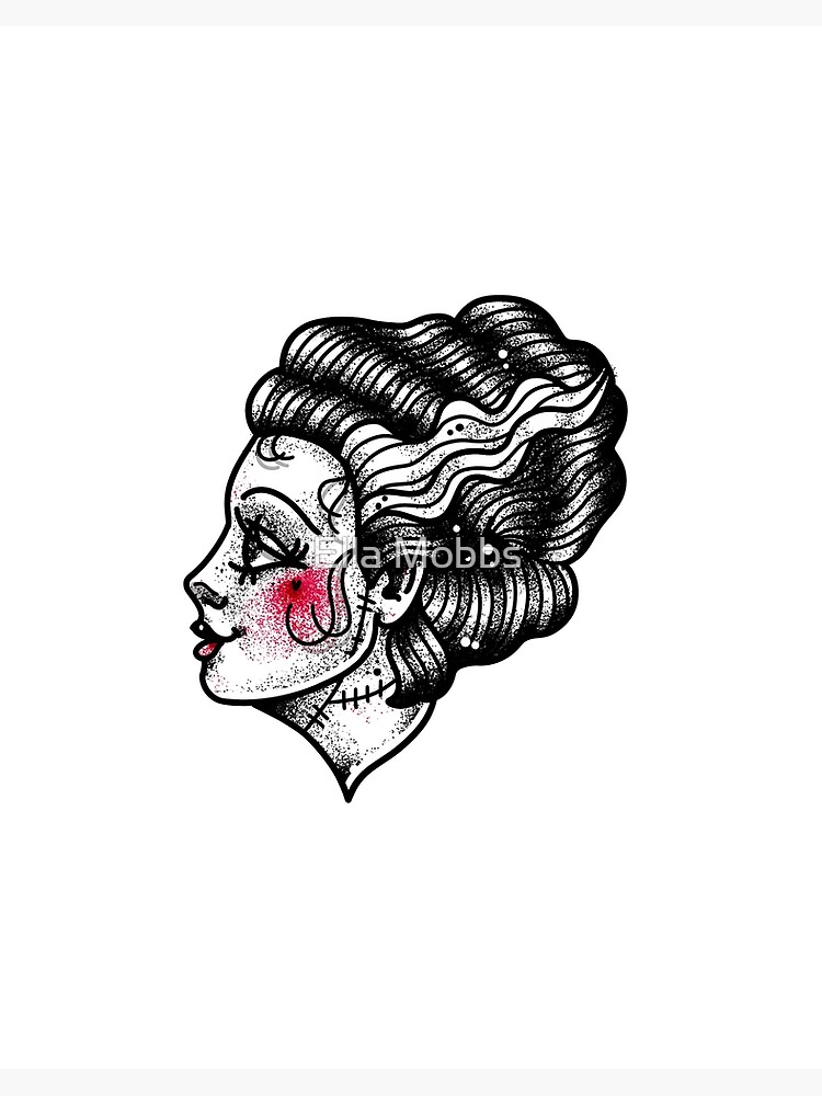 Bride of frankenstein tattoo flash art board print for sale by ella mobbs