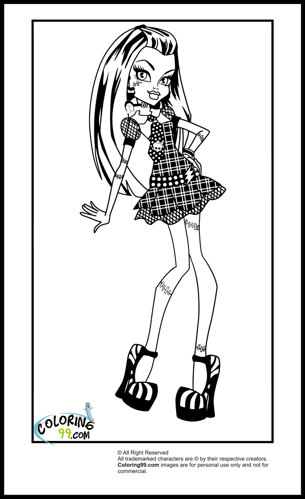 Monster high frankie stein coloring pages team colors
