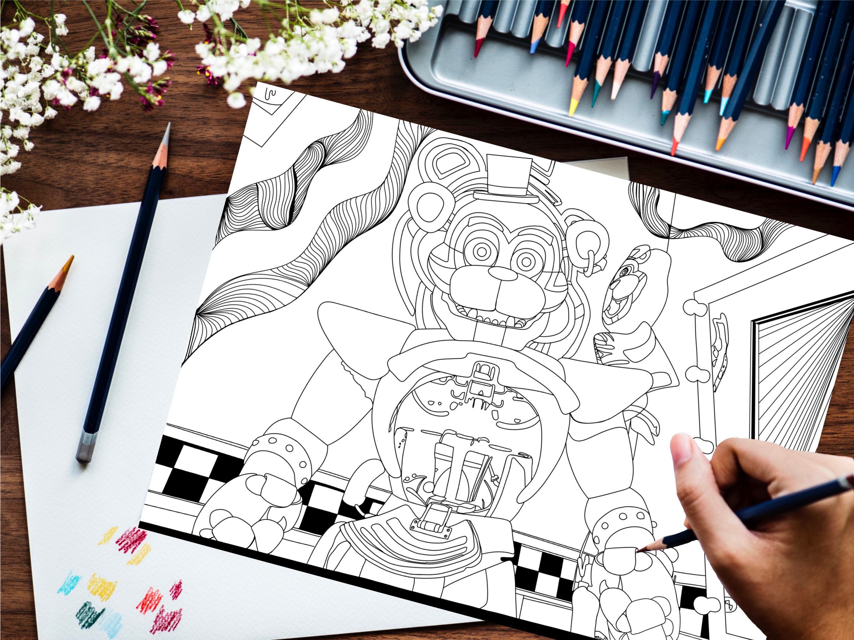 A fnaf security breach freddy fasbear digital downloadable adult colouring page