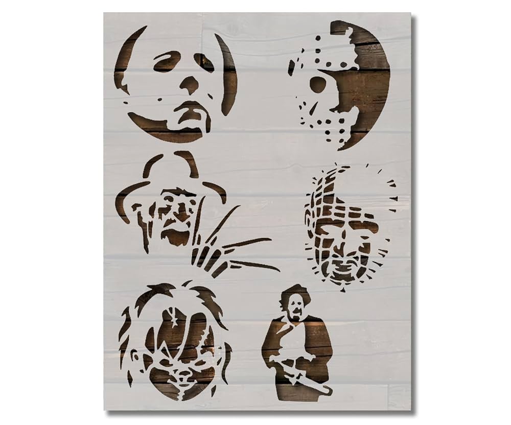 Halloween freddy jason chucky stencil template reusable for painting on walls wood arts and crafts