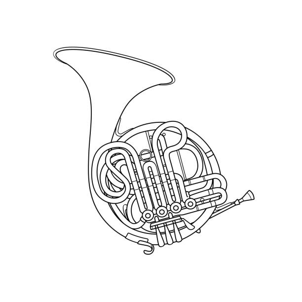 Silver french horn stock illustrations royalty