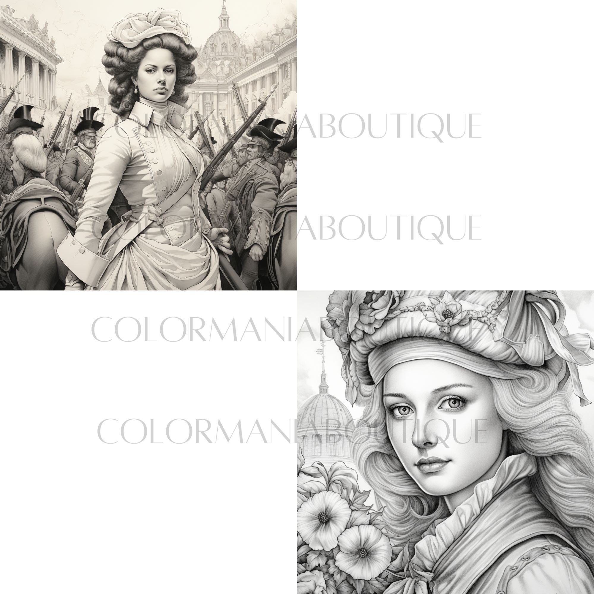 Grayscale french revolution coloring page detailed art for adult relaxation ideal history enthusiasts artists download now