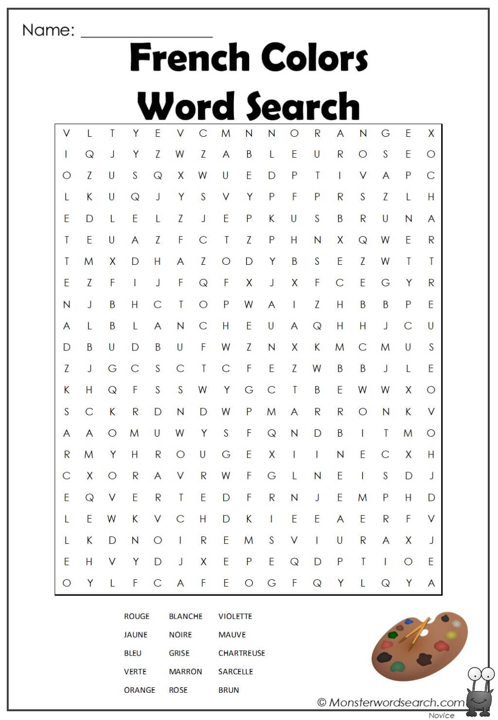 French colors word search