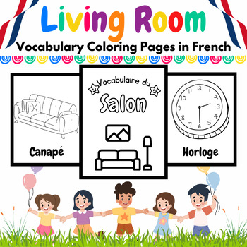 Living room vocabulary coloring pages in french for prek k kids