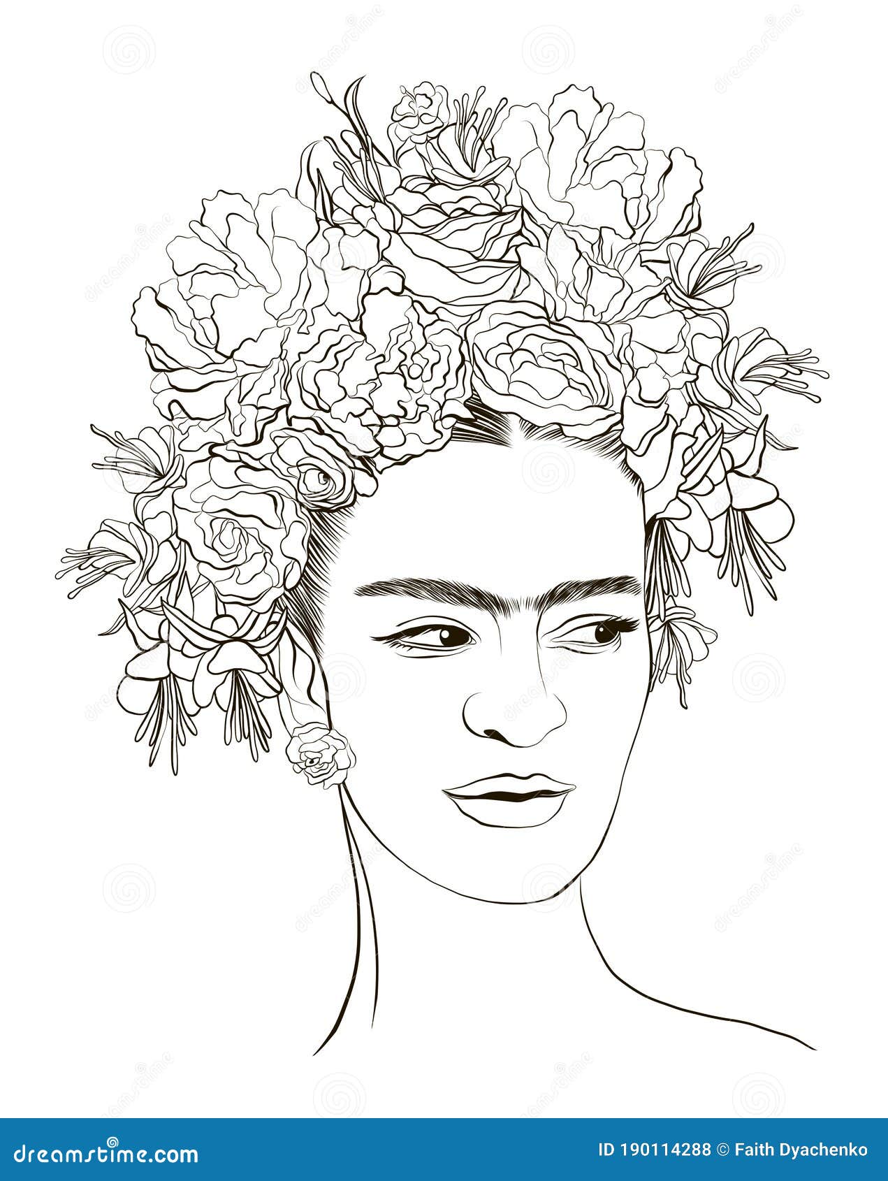 Magdalena carmen frida kahlo coloring page portrait stock vector