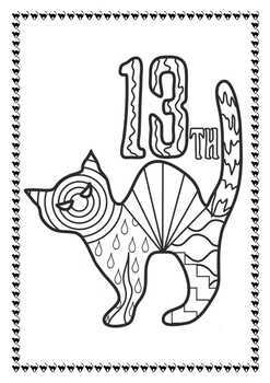 Friday the th cat zentangle no prep coloring page by pooley productions
