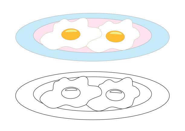Fried eggs on a plate coloring page vector illustration stock illustration
