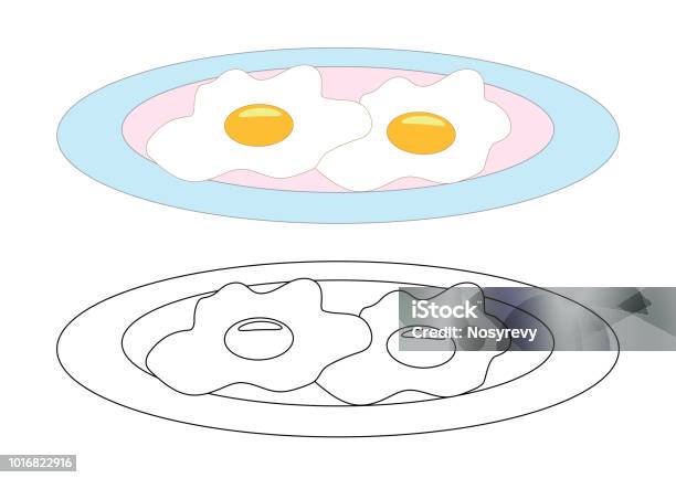 Fried eggs on a plate coloring page vector illustration stock illustration