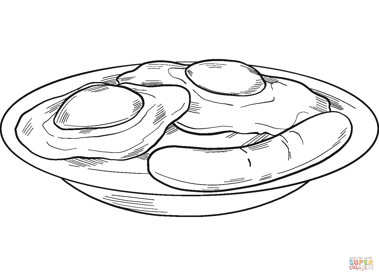 Fried eggs with sausage coloring page free printable coloring pages