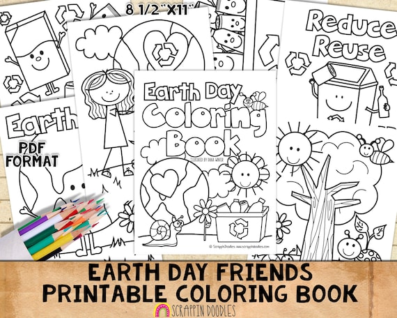 Earth day friends coloring book kids printable pdf coloring pages print at home