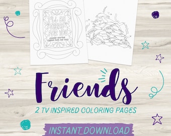 Friends inspired coloring pages tv show coloring page adult coloring page instant download pdf central perk