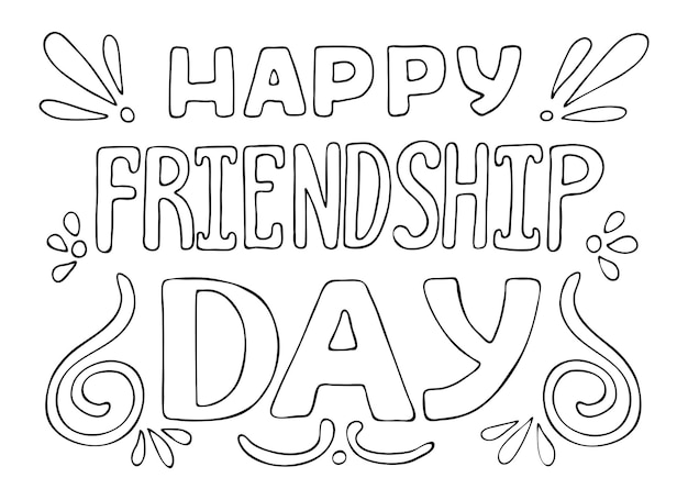 Premium vector coloring book happy friendship day lettering hand drawn vector line art coloring page