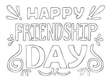 Premium vector coloring book happy friendship day lettering hand drawn vector line art coloring page
