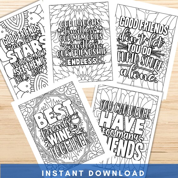 Friendship coloring pages adult coloring pages pattern coloring pages friend quotes wall art instant download