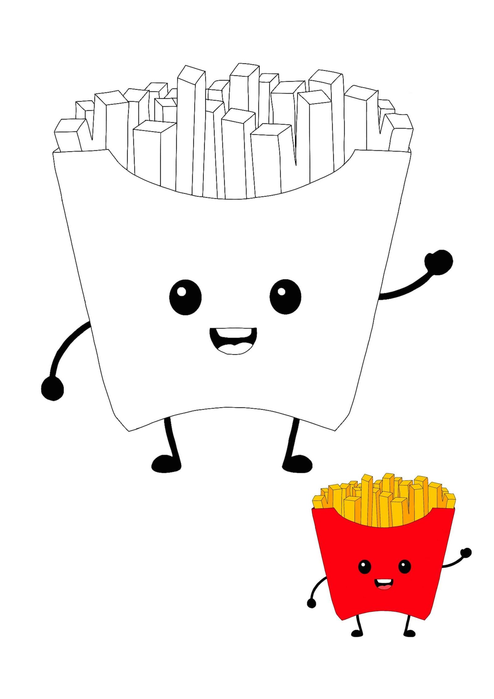 Kawaii french fries coloring pages