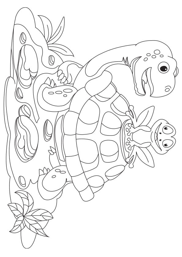 Turtle and frog drawing for coloring page free printable nurieworld