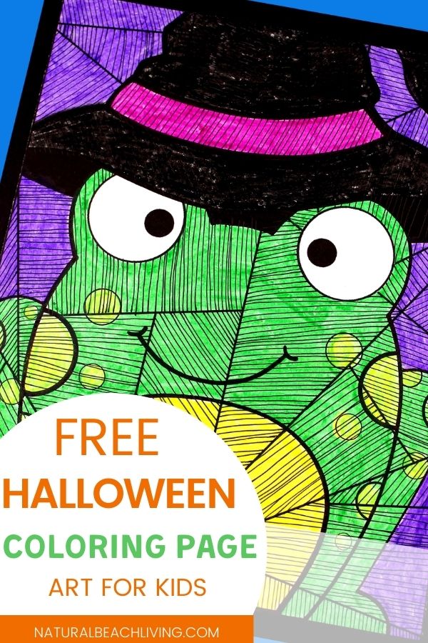 Halloween art for kids with free witch frog template