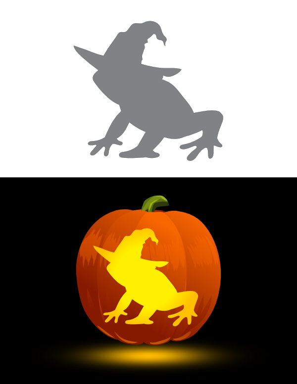 Printable frog wearing witch hat pumpkin stencil
