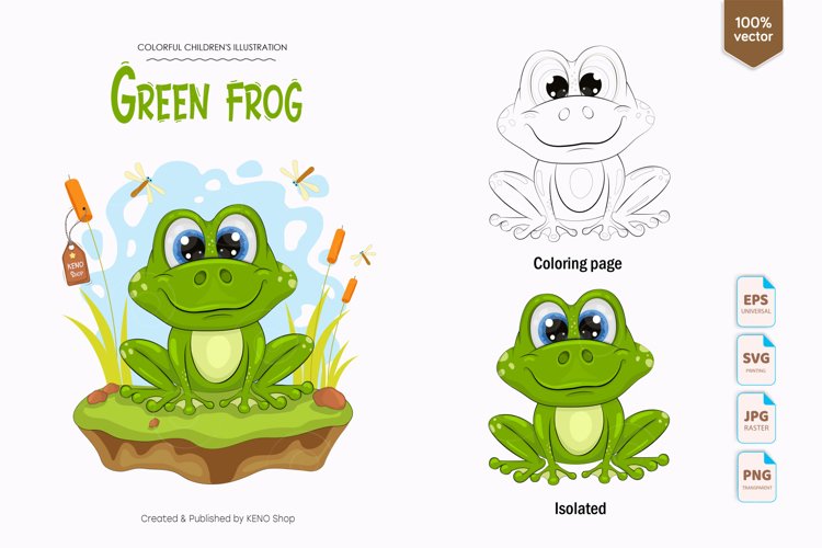 Cute cartoon frog coloring page isolated svg