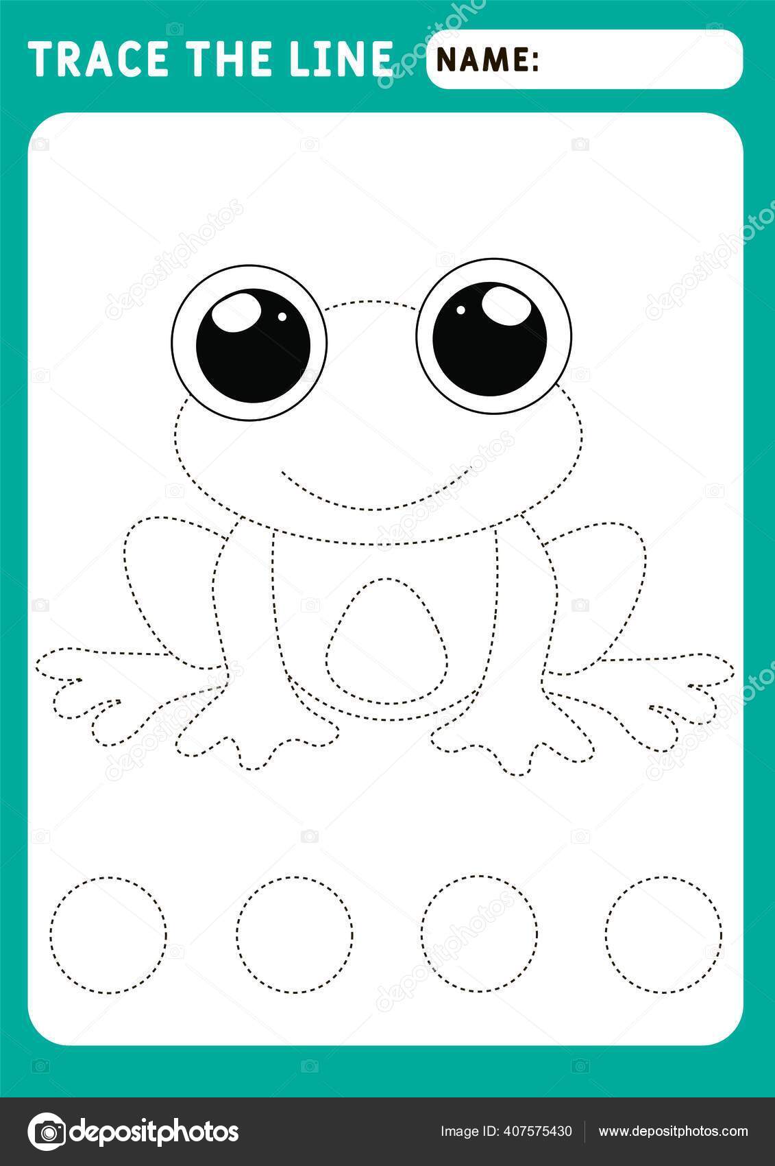 Little frog preschool worksheet practicing fine motor skills tracing dashed stock vector by lnclistru