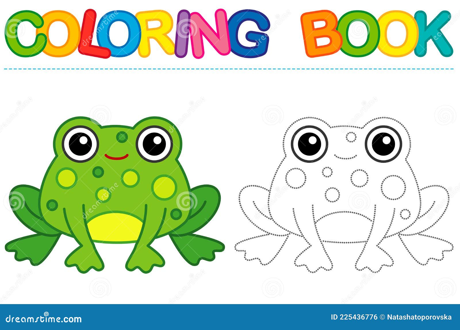 Coloring page funny smiling green cartoon frog educational tracing coloring book for childrens activity stock vector