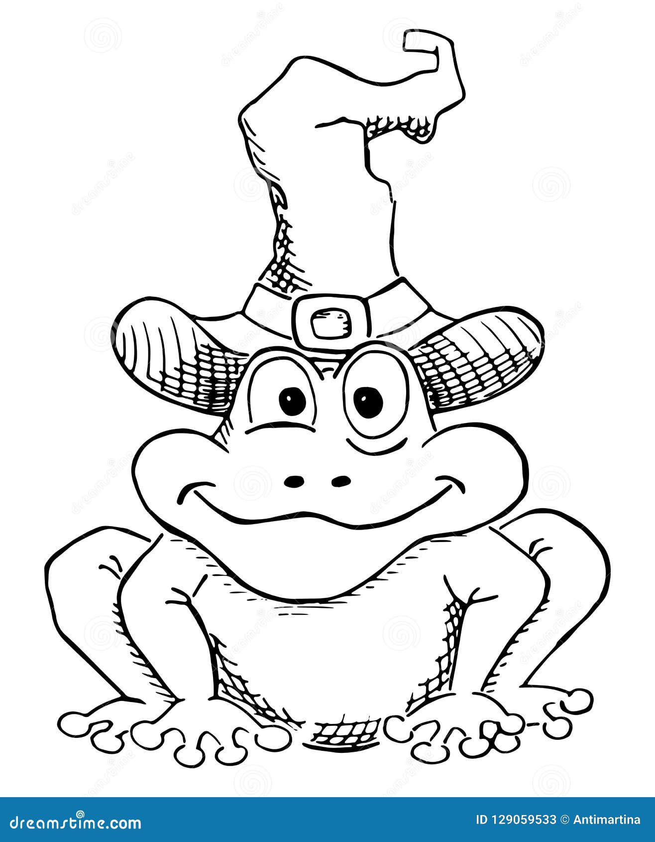 Cartoon toad with witch hat isolated on white stock vector