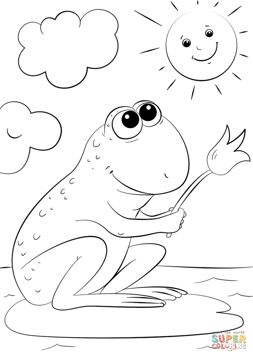 Cartoon frog on lily pad coloring page free printable coloring pages