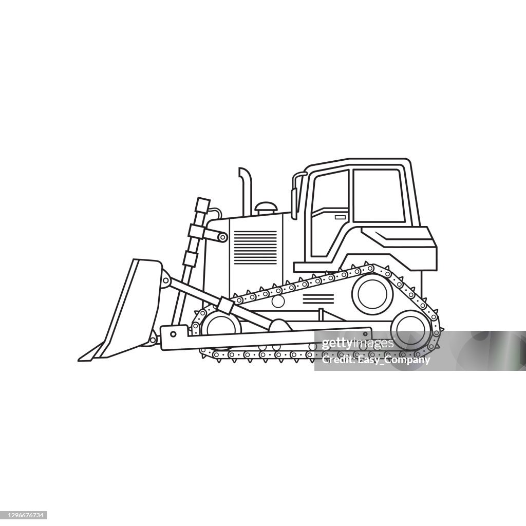 Bulldozer skid steer front loader construction site vehicle equipment machine only black and white for coloring page children book high
