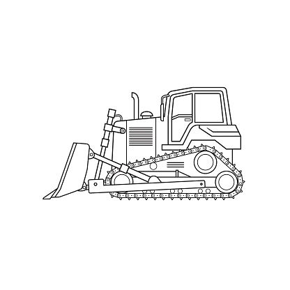 Bulldozer skid steer front loader construction site vehicle equipment machine only black and white for coloring page children book stock illustration