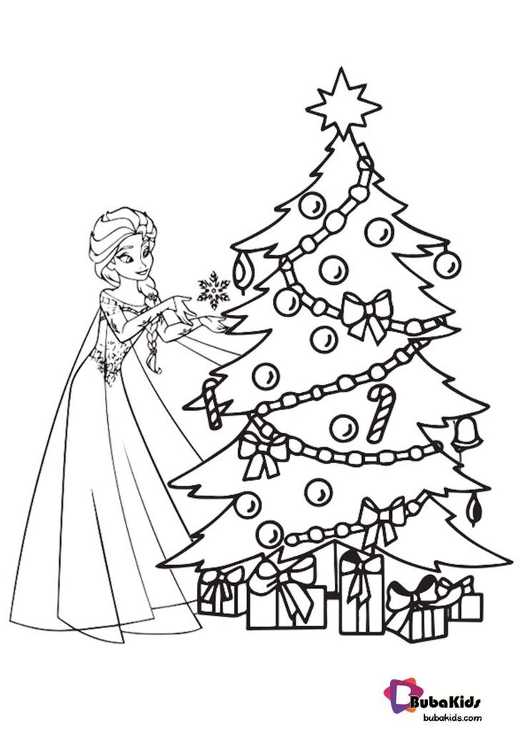 Princess elsa and christmas tree coloring page christmas tree coloring page tree coloring page hello kitty colouring pages