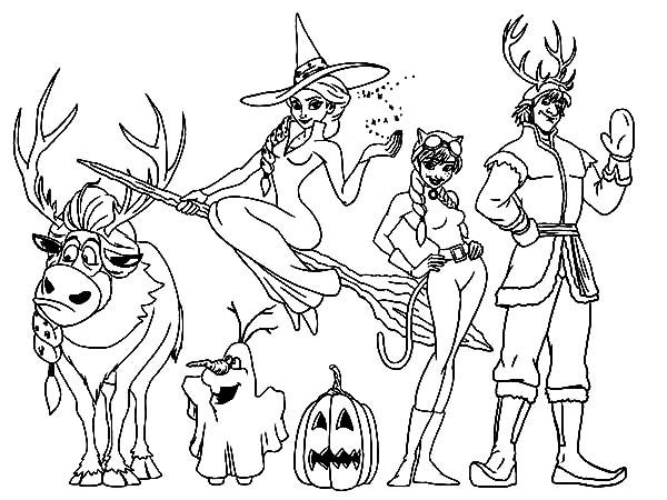 Kristoff and friends on halloween coloring pages