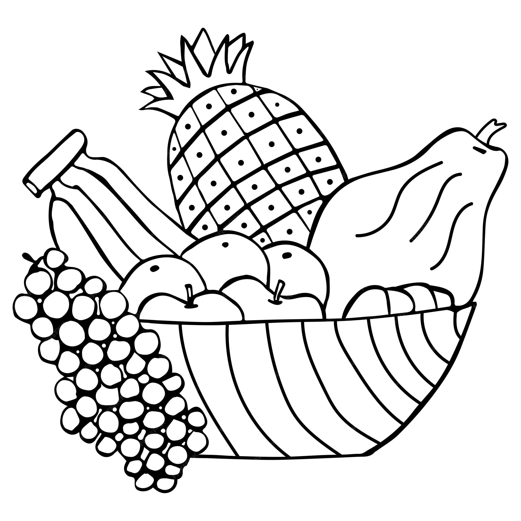 Premium vector fruit basket coloring page for kids vector illustration eps and image