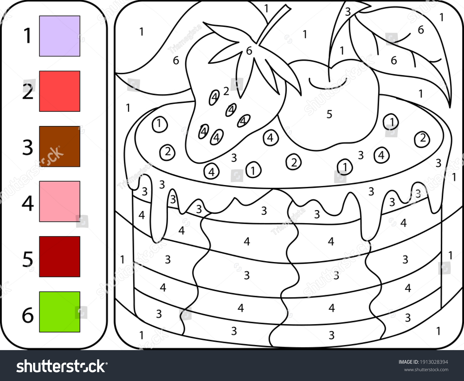 Color cute fruit cake by numbers stock vector royalty free