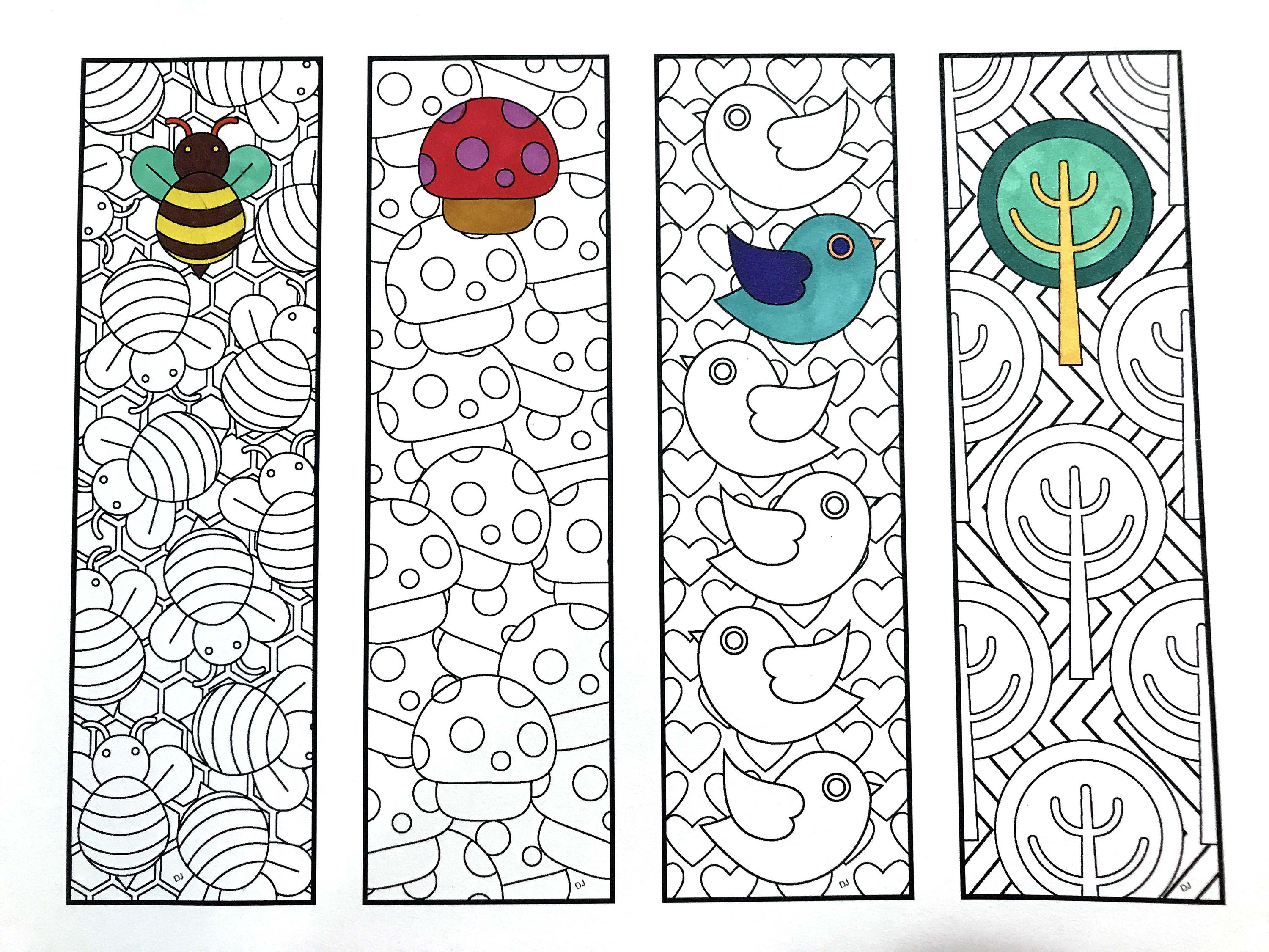 Cute nature bookmarks â pdf zentangle coloring page â scribble stitch
