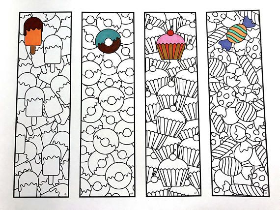 Sweets bookmarks pdf coloring page popsicle donut cupcake candy
