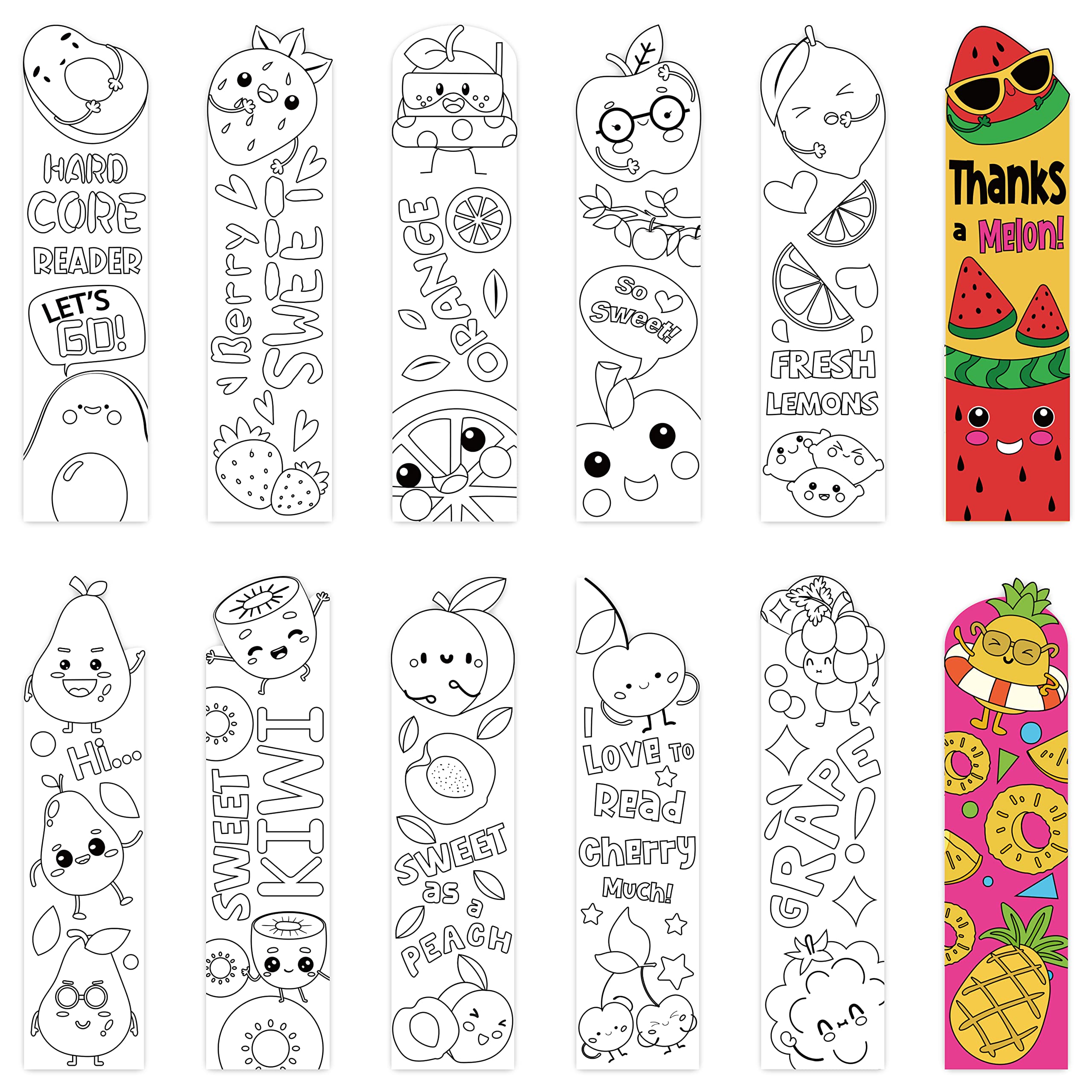 Haooryx pcs color your own fruit bookmarks kids diy bookmarks coloring paper bookmark for spring summer holiday birthday party rnival game prize student classroom reward party gift tags supplies office