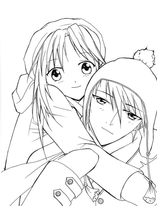 Anime couple coloring pages printable for free download