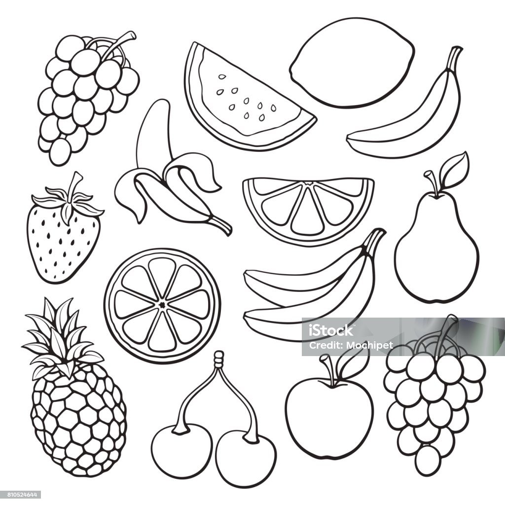 Ilustraciãn de garabatos de frutas y bayas y mãs vectores libres de derechos de fruta