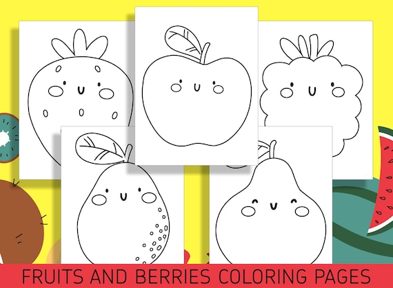 Divertidas pãginas para colorear de frutas y bayas hojas imprimibles para niãos de preescolar y jardãn de infantes archivo pdf descarga instantãnea