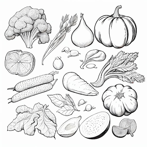 Fresh from the garden vegetables coloring pages for kids and adults instant download for diy artwork and painting fun coloringpages download now