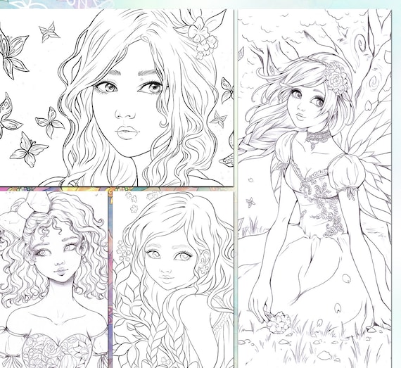 Pdf digital coloring book natural enchantment adult colouring book fantasy fairies spring elves pretty woman coloring pages by sakuems