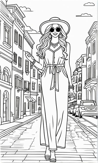Adult coloring book page of a sexy thick woman