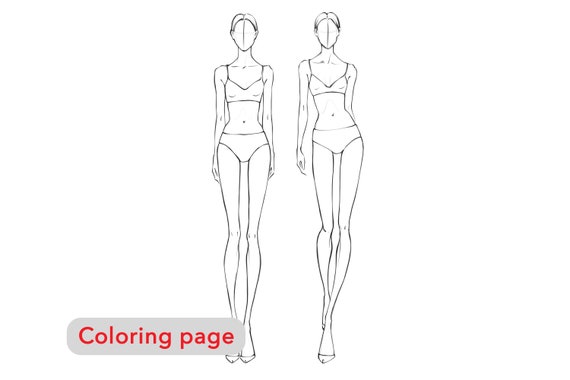 Premium coloring page women body proportions adult coloring pages printable fashion girl illustration sketch digital art download